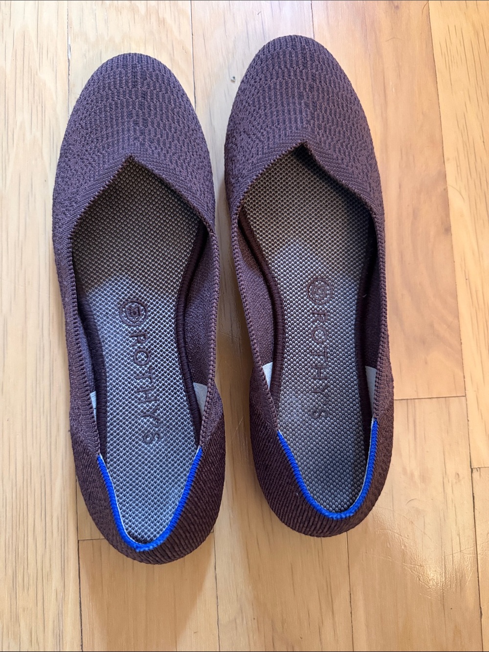 Rothy's Purple Brown Ballet Flats with Blue Trim
